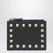 Valentino Garavani Black leather Rockstud zip card holder