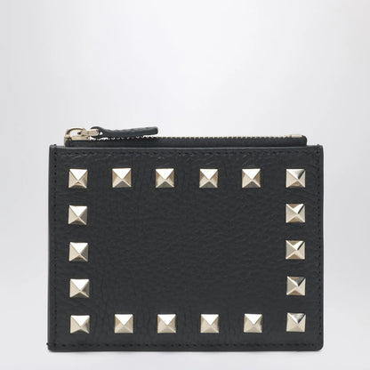 Valentino Garavani Black leather Rockstud zip card holder