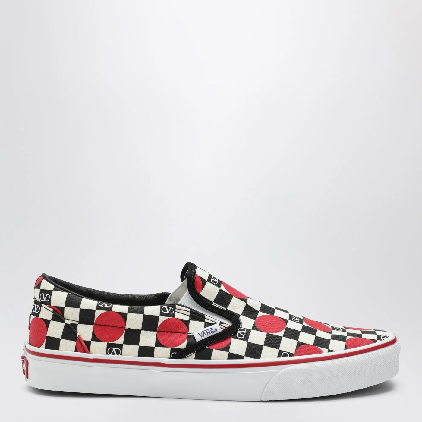 Valentino Garavani X Vans Slip-On Sneakers black/red with VLogo Checkerboard print and polka-dot detail
