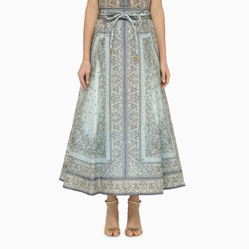 Zimmermann multicoloured blue silk and linen skirt