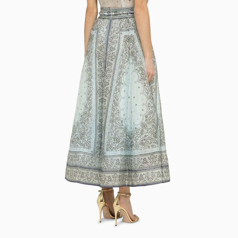 Zimmermann multicoloured blue silk and linen skirt