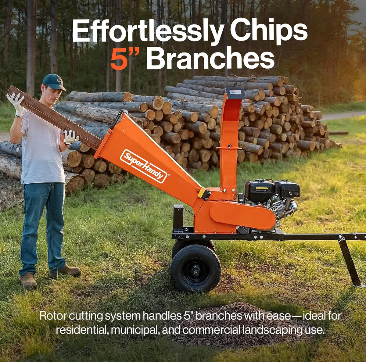 Super Handy GUO140 Towable Wood Chipper 5" Chipping Capacity 15 HP Gas Electric Start New - GUO140