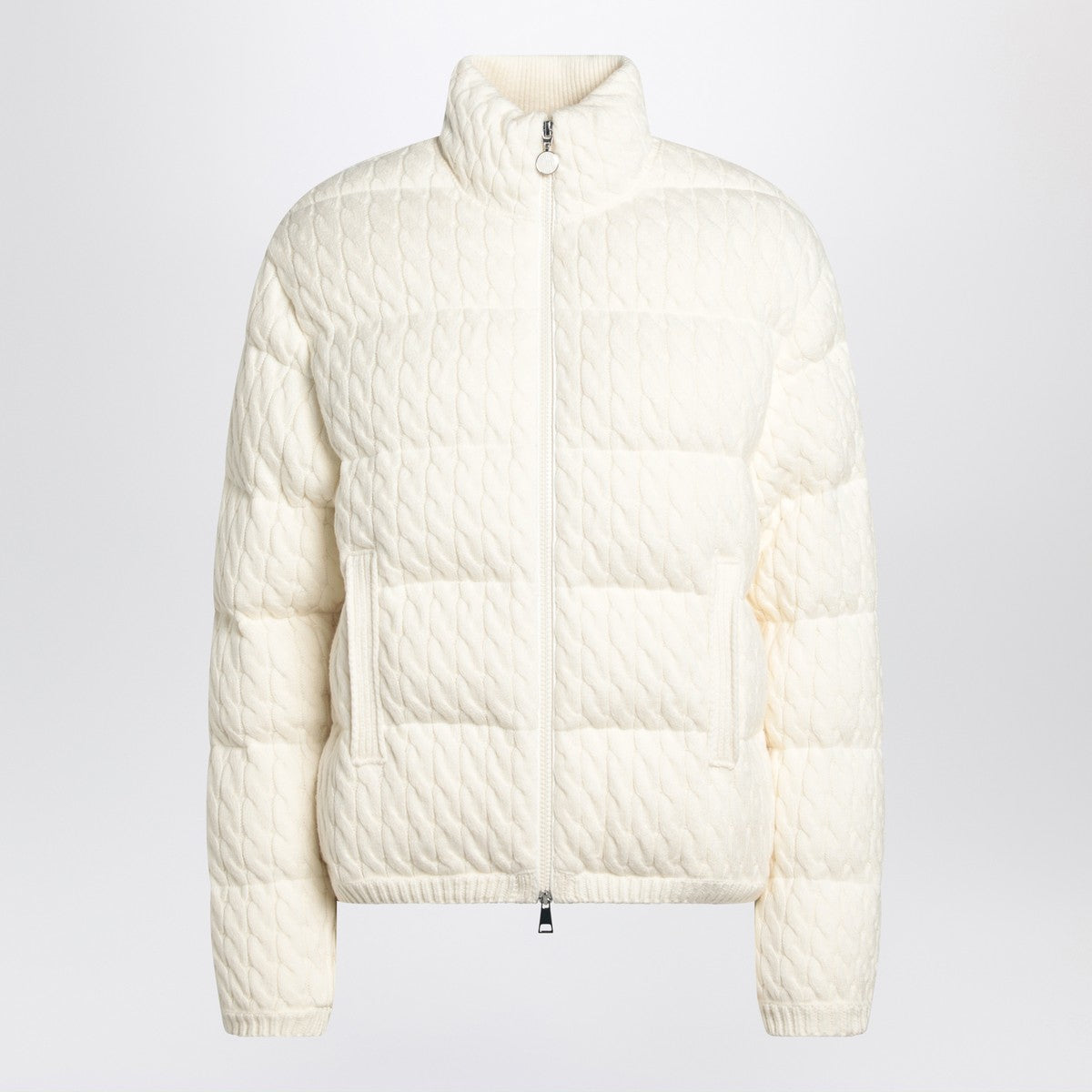 Moncler white puffer jacket in cotton blend with braided detail