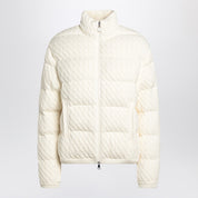 Moncler white puffer jacket in cotton blend with braided detail