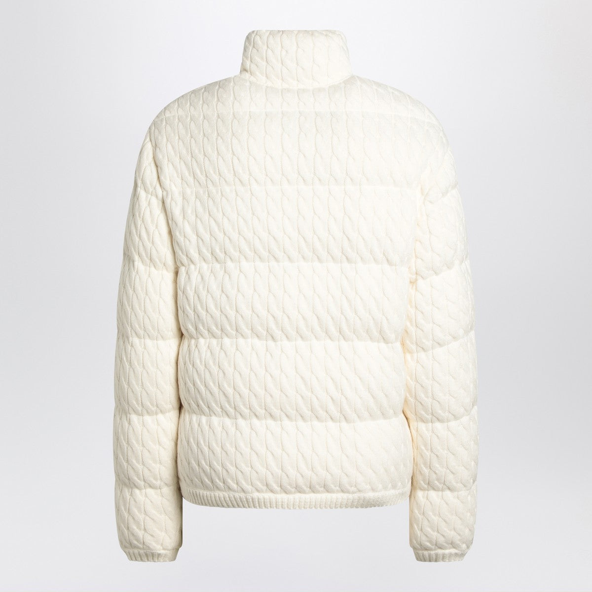 Moncler white puffer jacket in cotton blend with braided detail