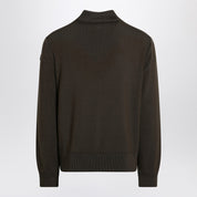Moncler Brown Cardigan with Padded Nylon Knit Sleeves