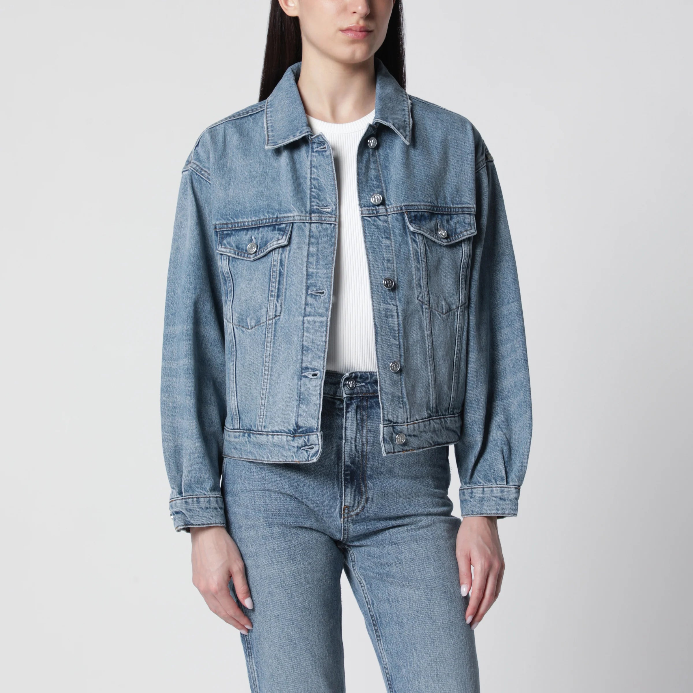 ANINE BING Quincy washed denim jacket in cascade blue