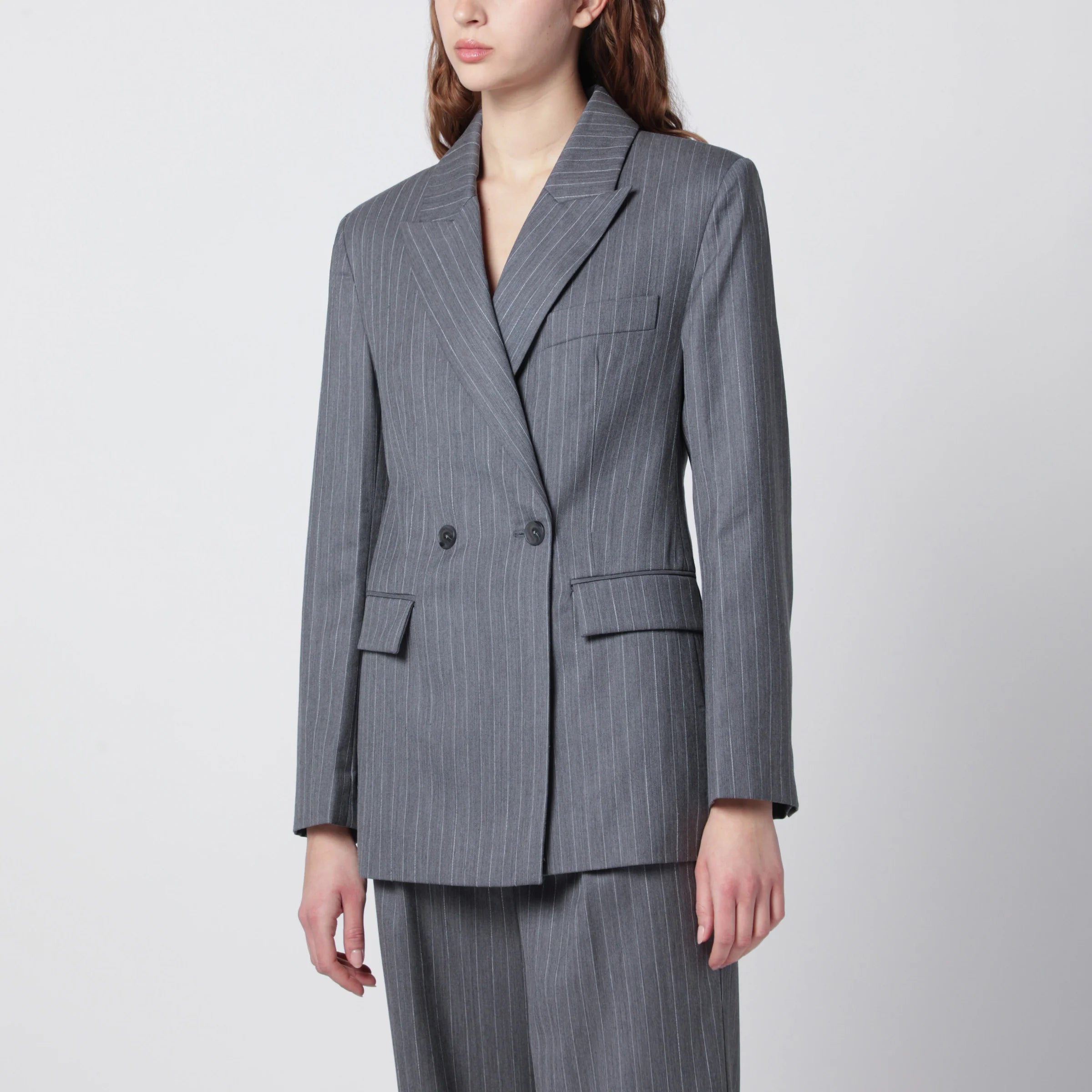 ANINE BING Tiphaine blazer in light grey pinstripe fabric