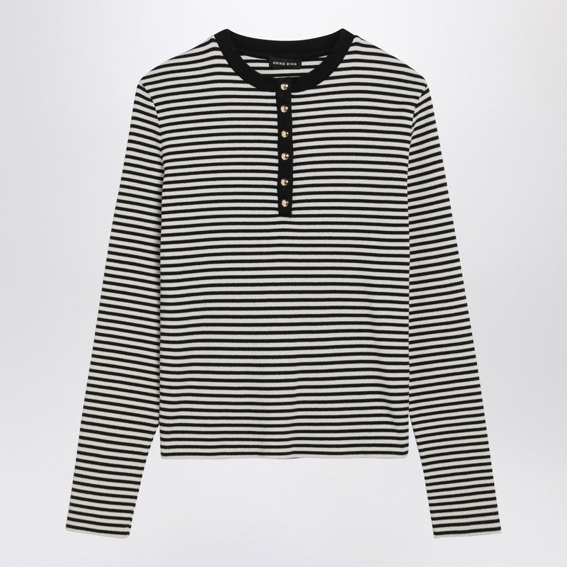 ANINE BING White and black striped long-sleeved t-shirt