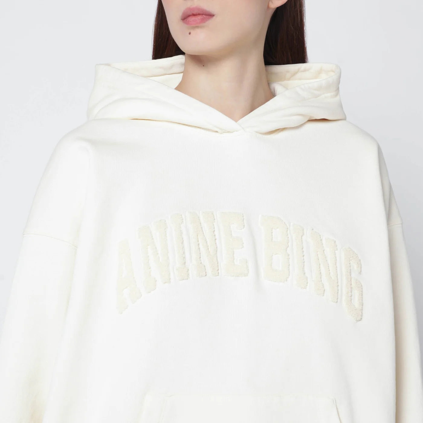 ANINE BING Cream Harvey Hoodie - Oversized Cotton Topwear