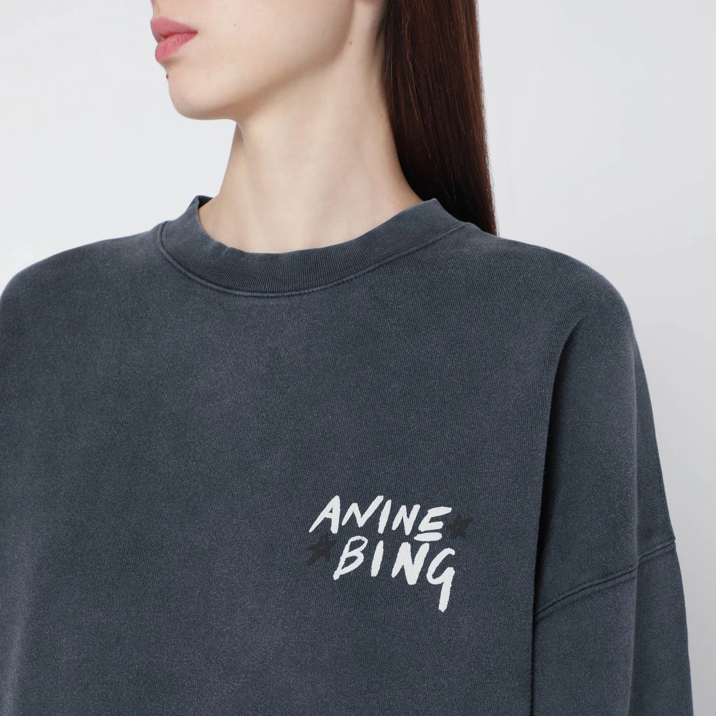 ANINE BING Black washed oversized sweatshirt with logo
