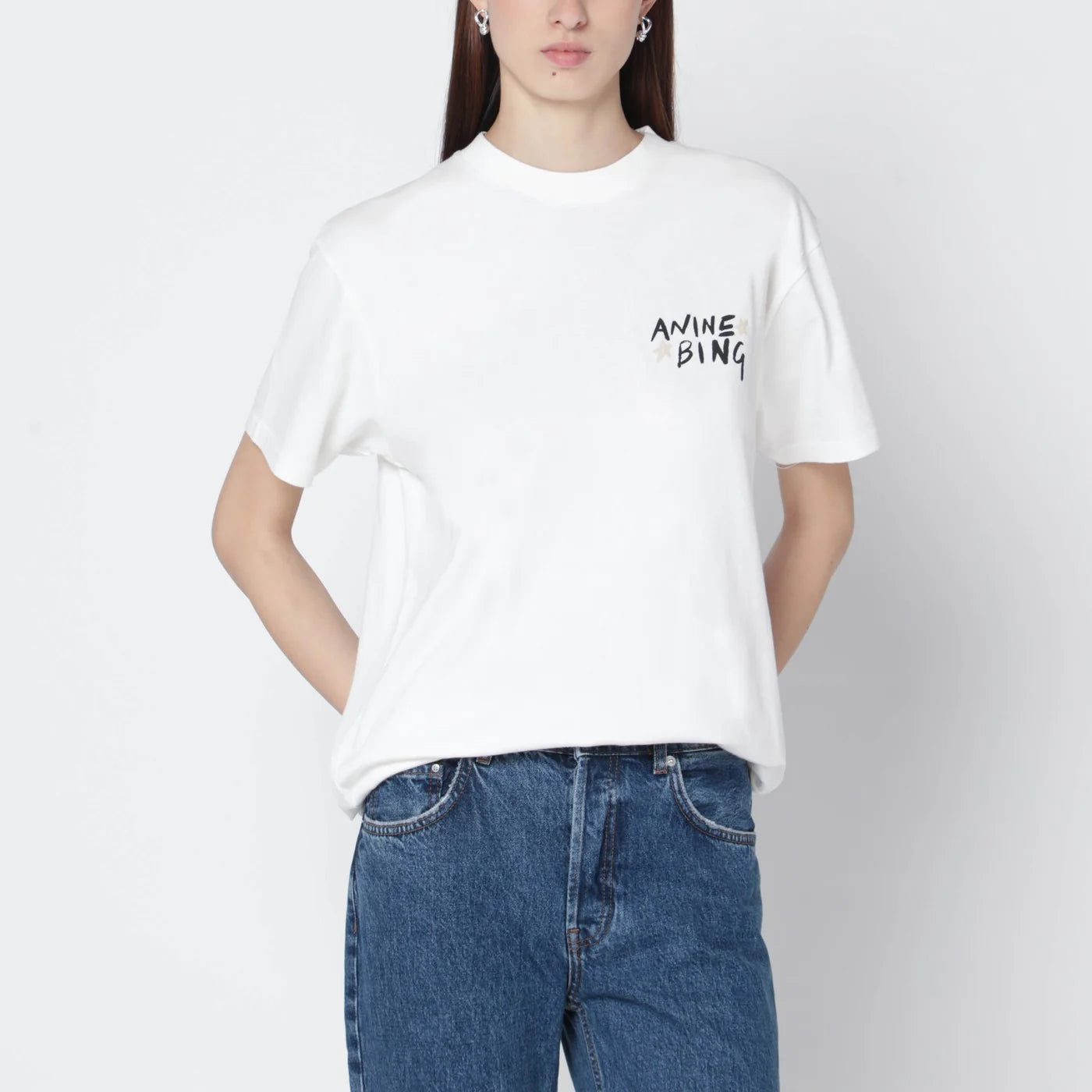 ANINE BING Ivory Logo T‑Shirt — Women's Topwear