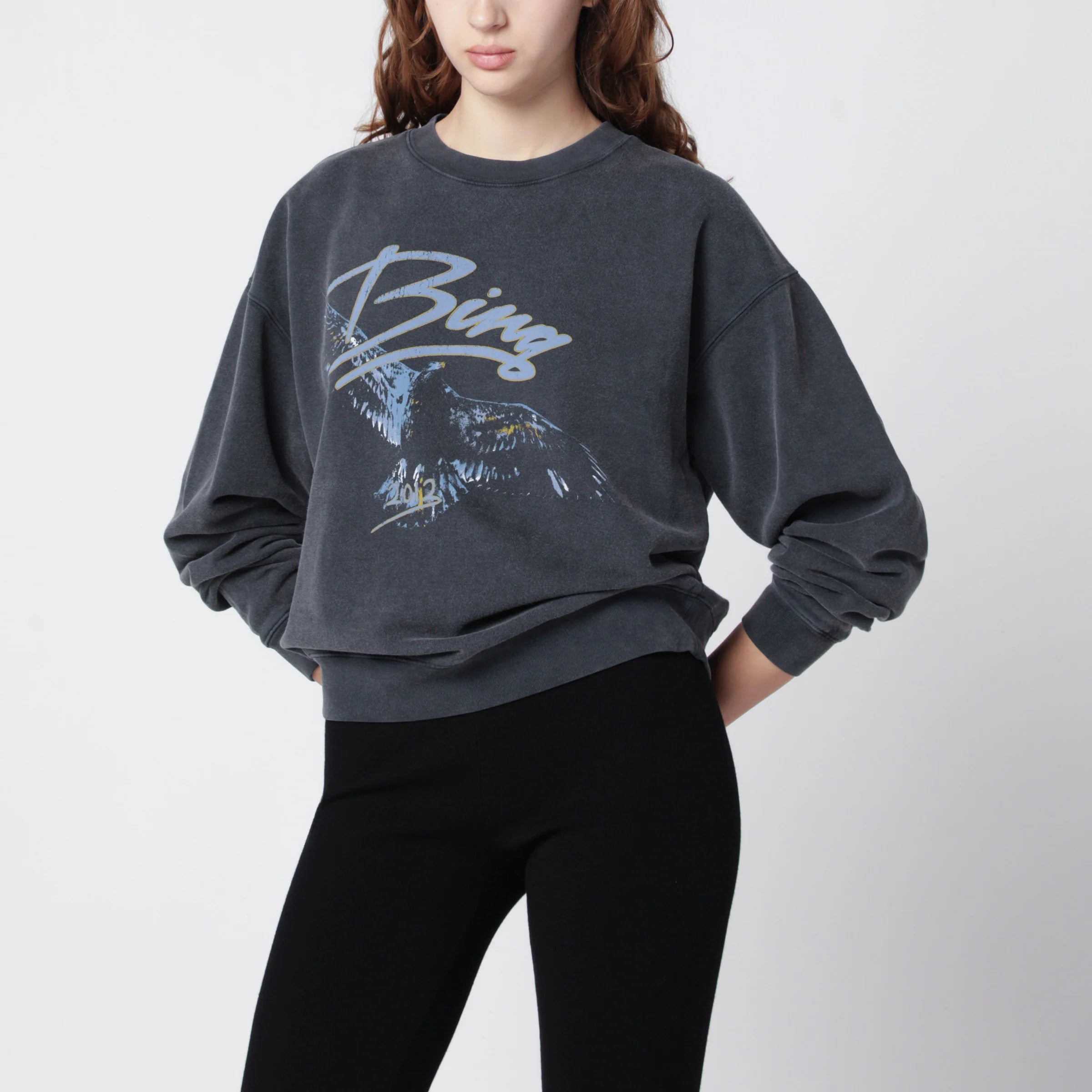 ANINE BING Spencer Eagle washed black sweatshirt