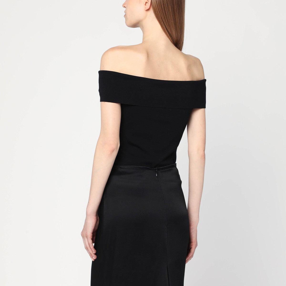 ANINE BING Black viscose-blend off-shoulder top