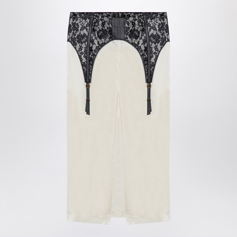 Moschino Ivory midi skirt with illusion lace print