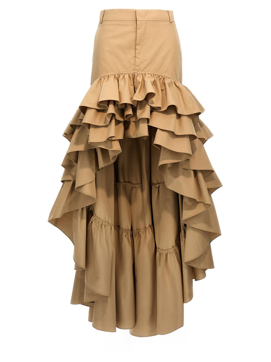 Moschino Asymmetrical Skirt – Beige Ruffled Cotton