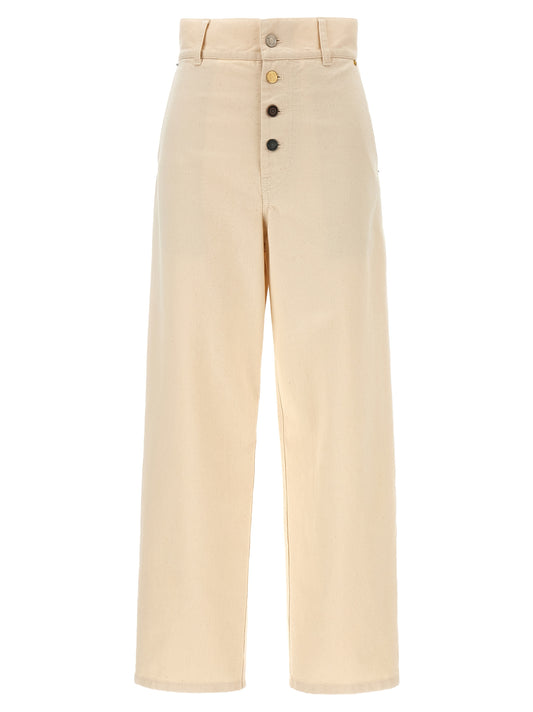 Moschino Cotton Trousers — Beige Ankle-Length