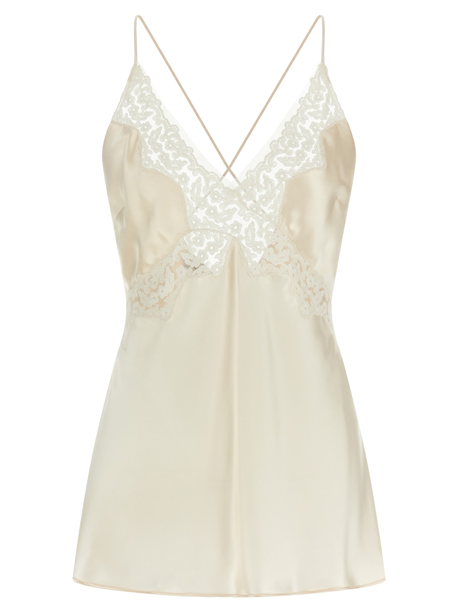 Alberta Ferretti Satin & Lace Top — Beige Hourglass Fit