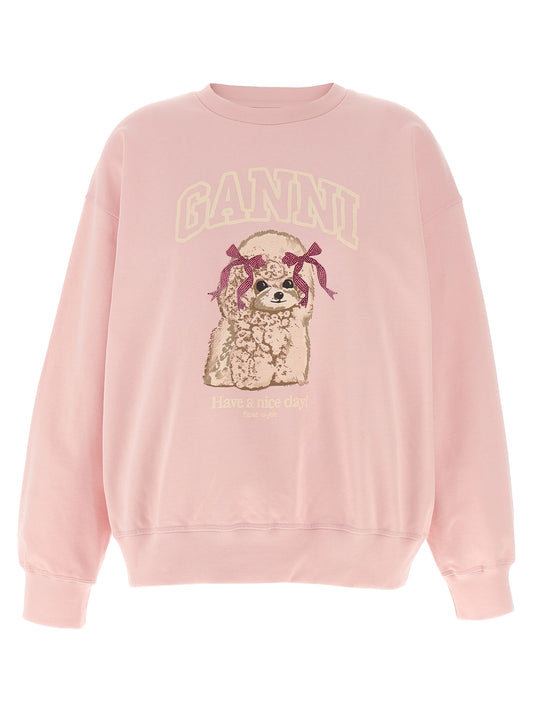 Ganni Front Print Sweatshirt — Pink Organic Cotton Topwear