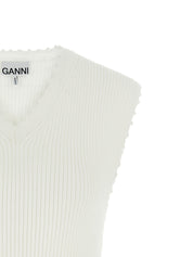Ganni Cotton Crochet Vest — White Organic Cotton Vests
