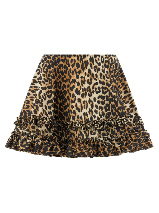 Ganni Leopard Duchesse Nylon Mini Frill Skirt — Shop Now