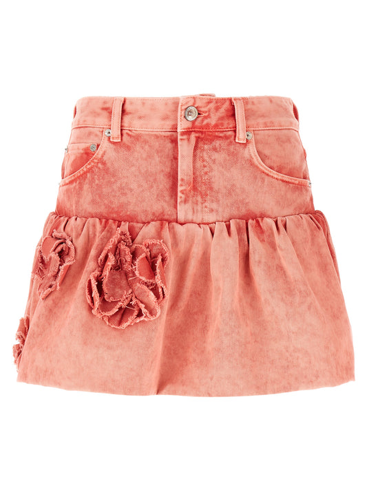 Ganni Denim Jeans Skirt — Pink Floral Miniskirt