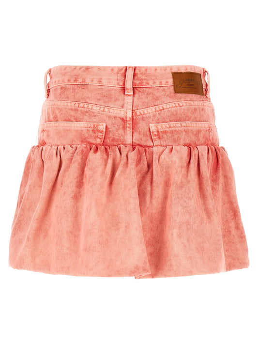 Ganni Denim Jeans Skirt — Pink Floral Miniskirt