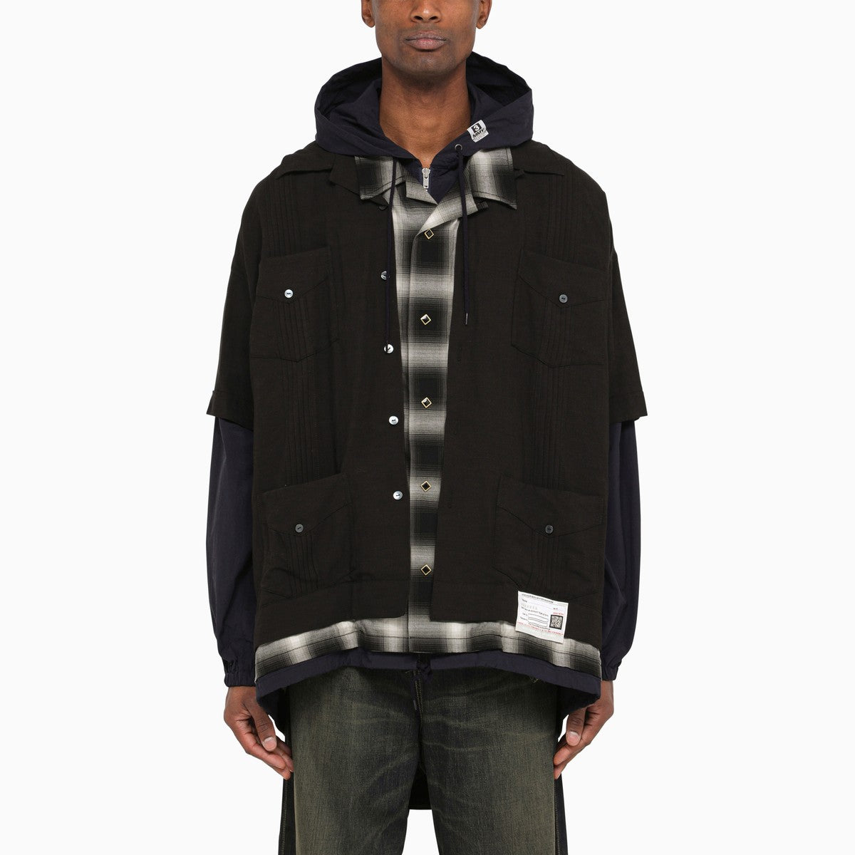 Three-layer hooded shirt in cotton — Maison MIHARA YASUHIRO