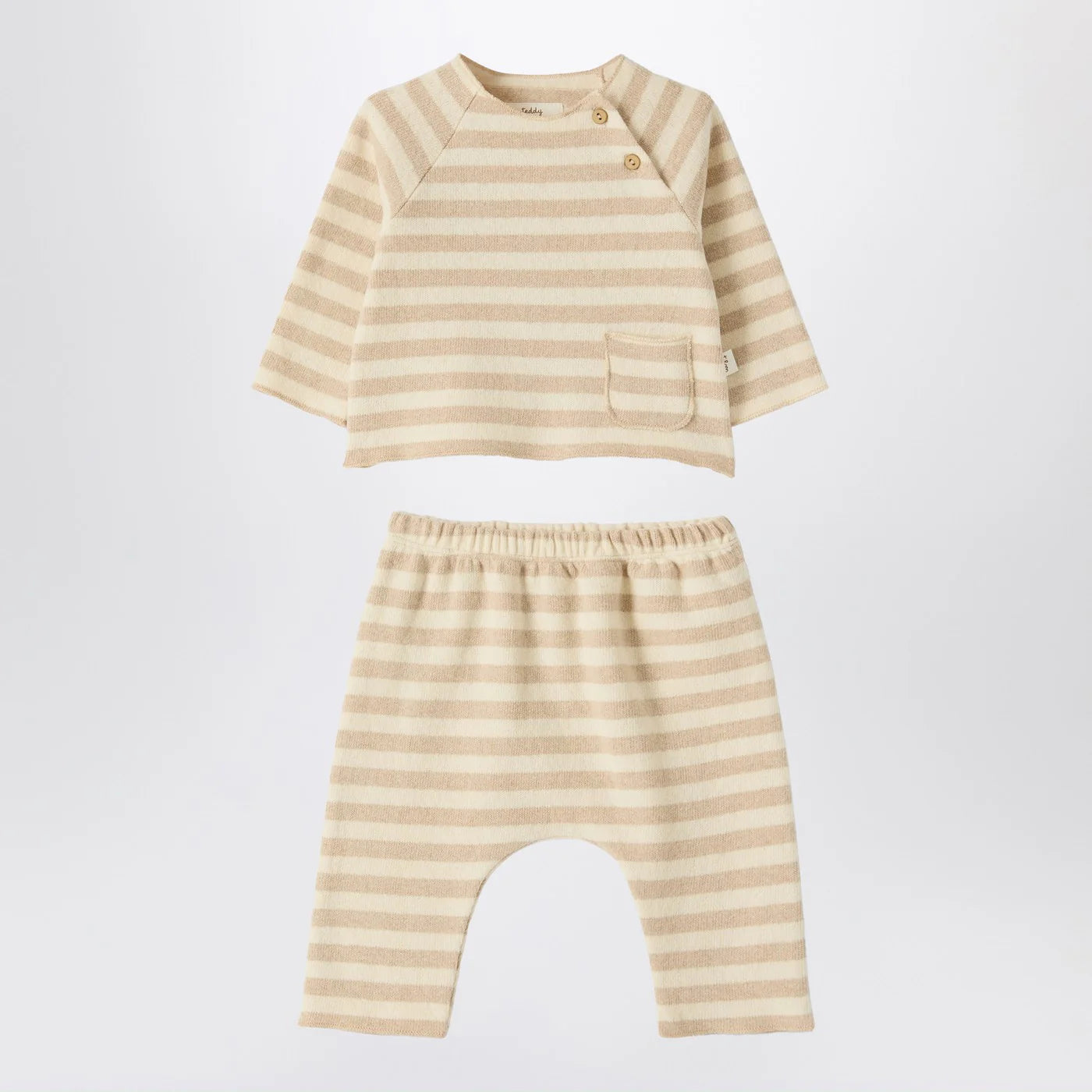 Teddy & Minou Beige Striped Knit Two-Piece Set for Baby
