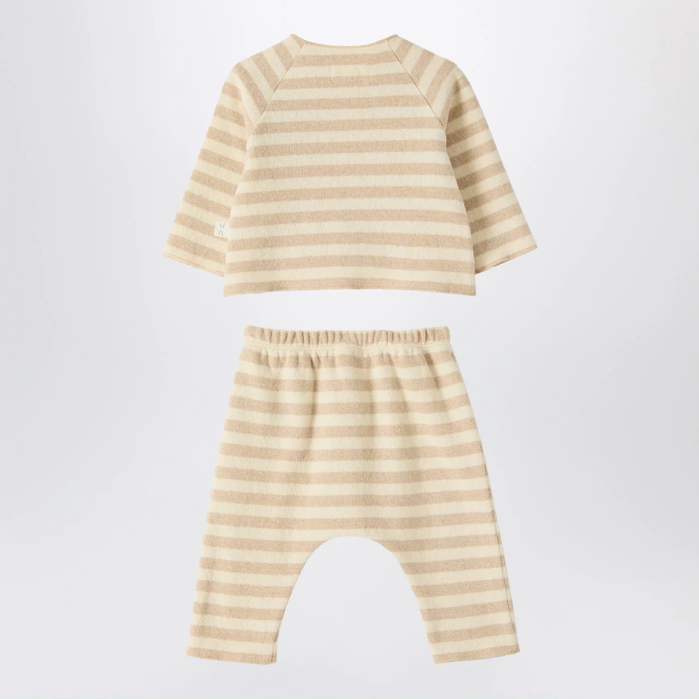 Teddy & Minou Beige Striped Knit Two-Piece Set for Baby