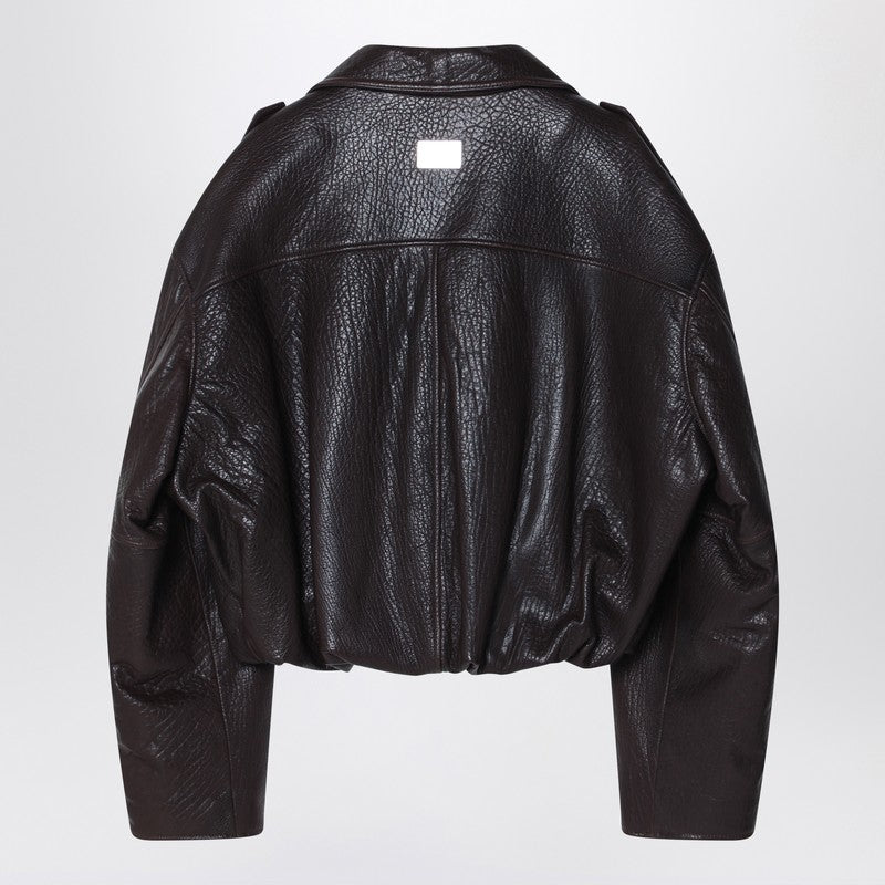 Acne Studios Brown leather over bomber jacket