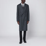 Abrigo cruzado de espiga gris Lardini en lana