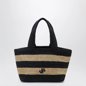 Patou Trapeze PM Raffia Shopper Bag — Blue & Beige