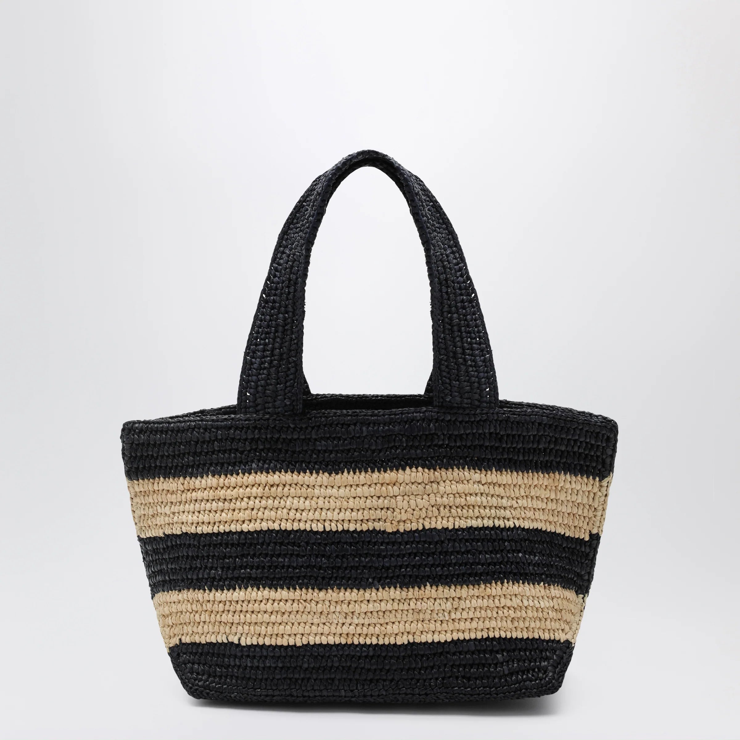 Patou Trapeze PM Raffia Shopper Bag — Blue & Beige