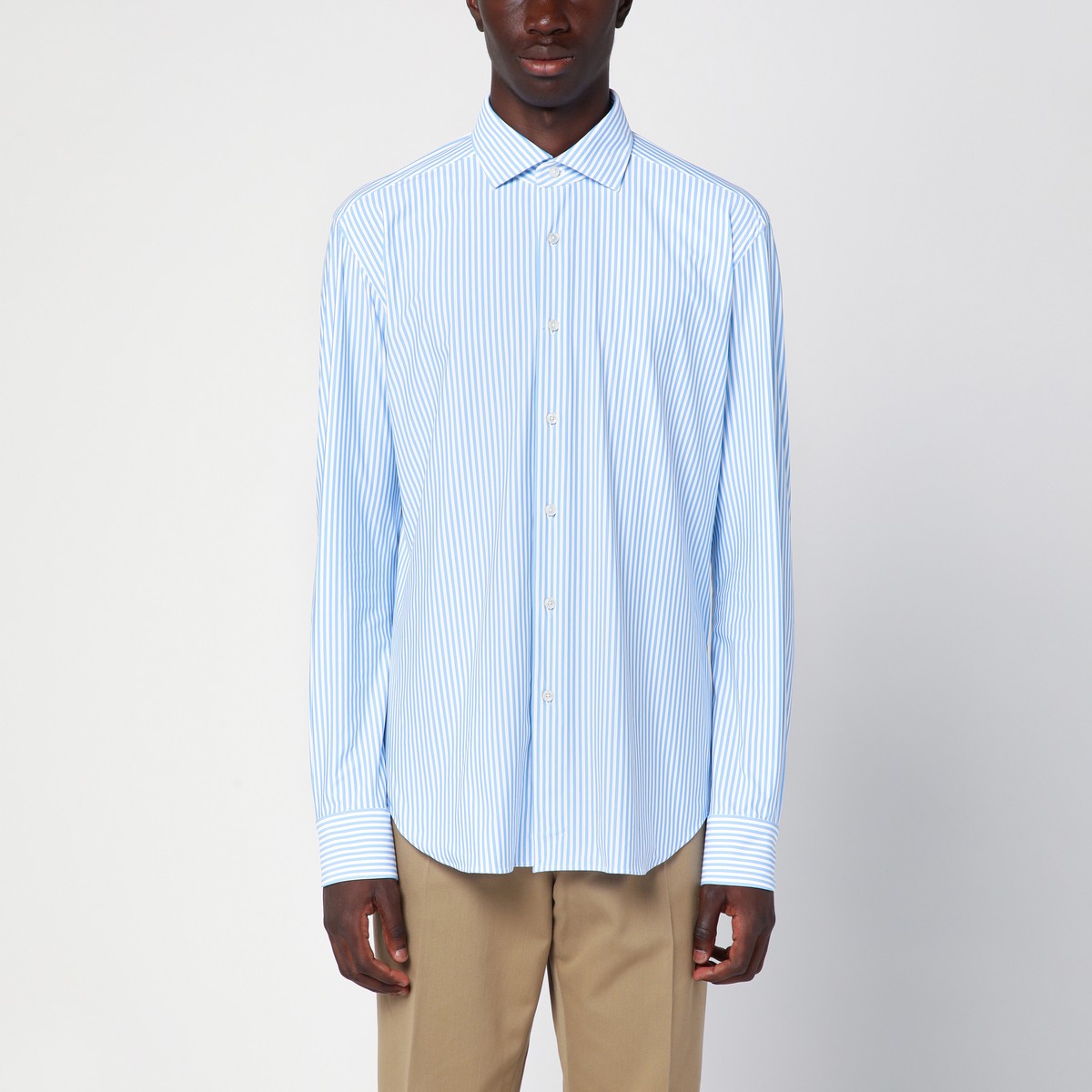 XACUS Striped light blue poplin Active shirt