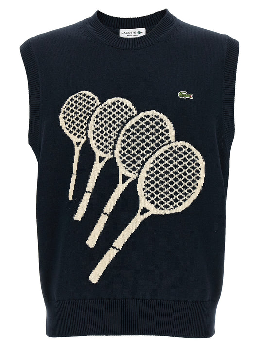 Lacoste Jacquard Cotton Vest for Men — Blue, Organic Cotton