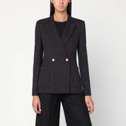 Harris Wharf London Veste croisée en laine à carreaux marron et bleu