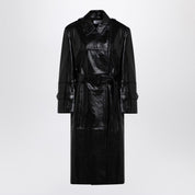 Sportmax Black trench coat in semi-glossy nappa leather