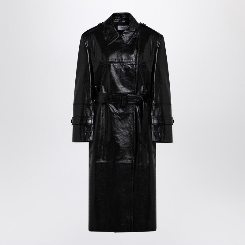 Sportmax Black trench coat in semi-glossy nappa leather