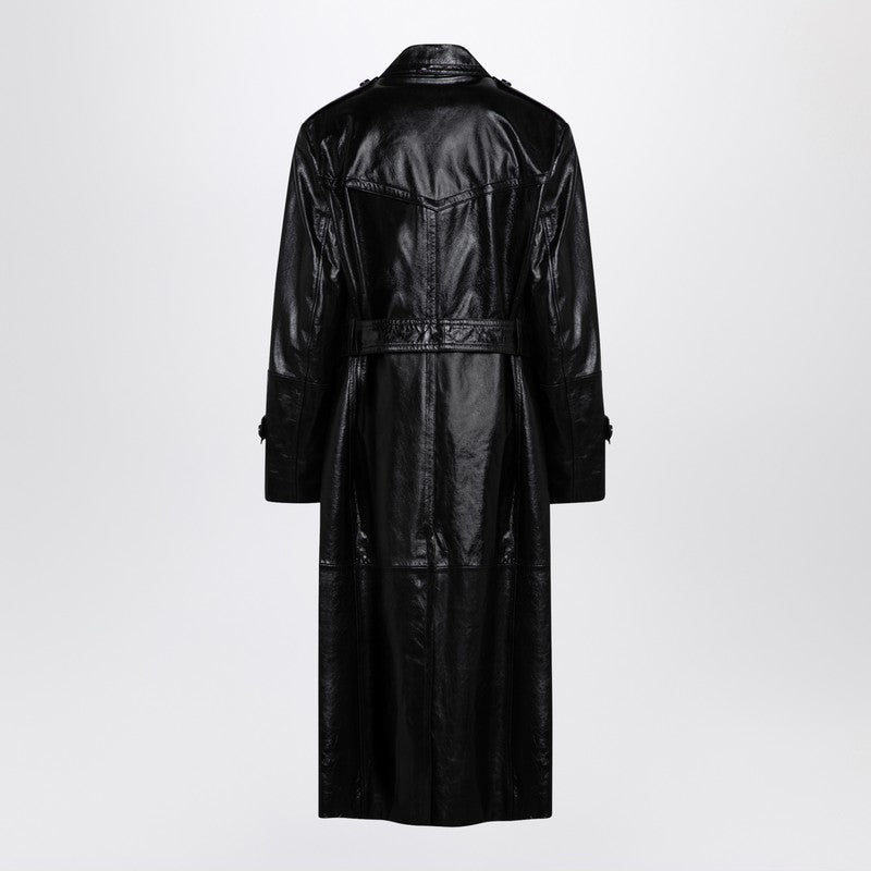 Sportmax Black trench coat in semi-glossy nappa leather