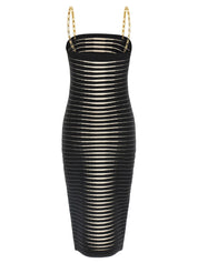 Elisabetta Franchi Striped Dégradé Dress — Midi Off-Shoulder
