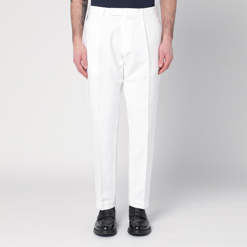 Pantalon blanc Santaniello en coton et lin