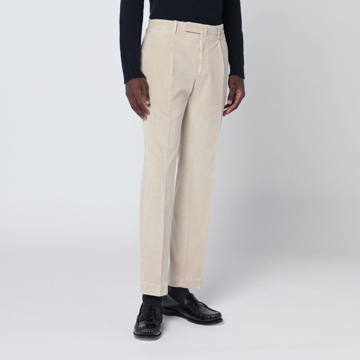 Pantalon en velours côtelé blanc cassé Santaniello