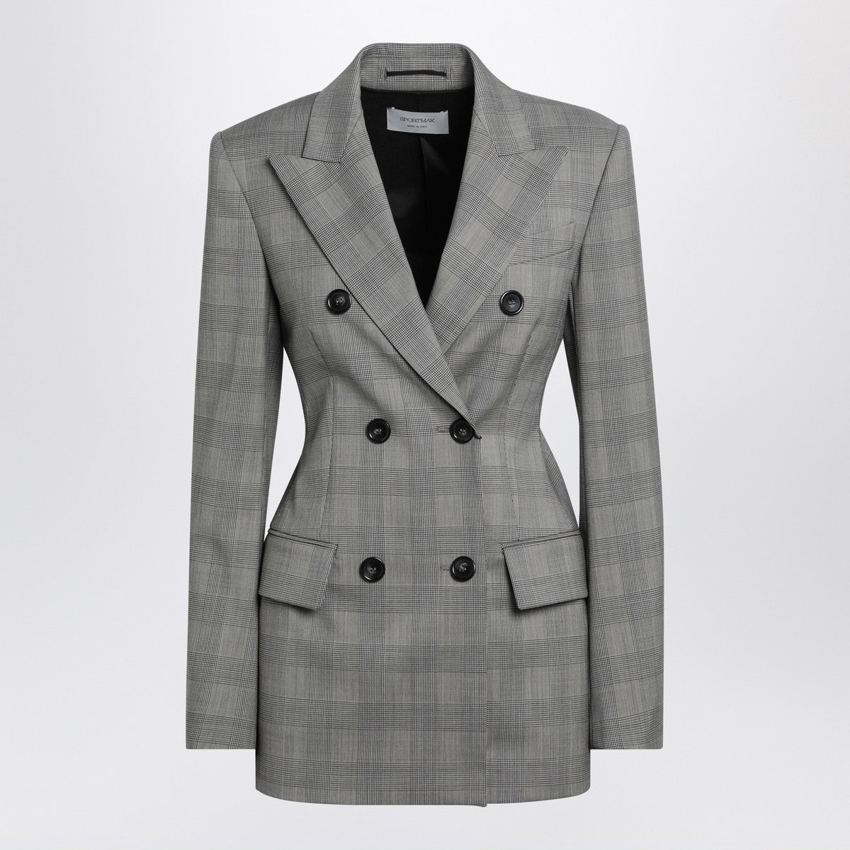 Sportmax Double-breasted jacket in virgin wool Prince of Wales check