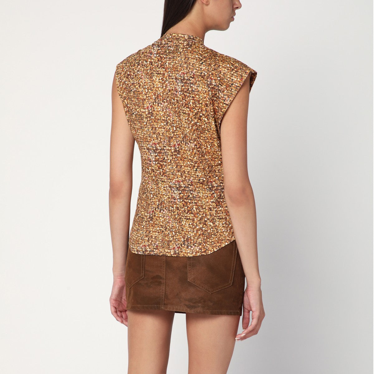 Isabel Marant Nayda asymmetrical T-shirt with ochre print