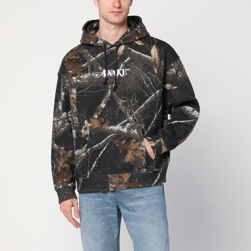 Awake NY Brown printed sweatshirt with logo in cotton