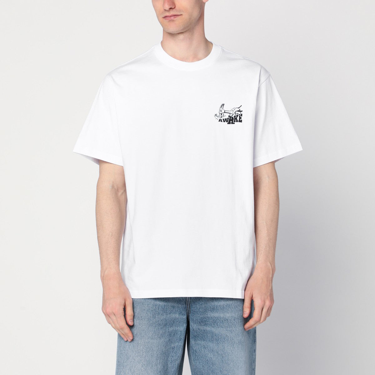 Awake NY White T-shirt with hammer print in cotton