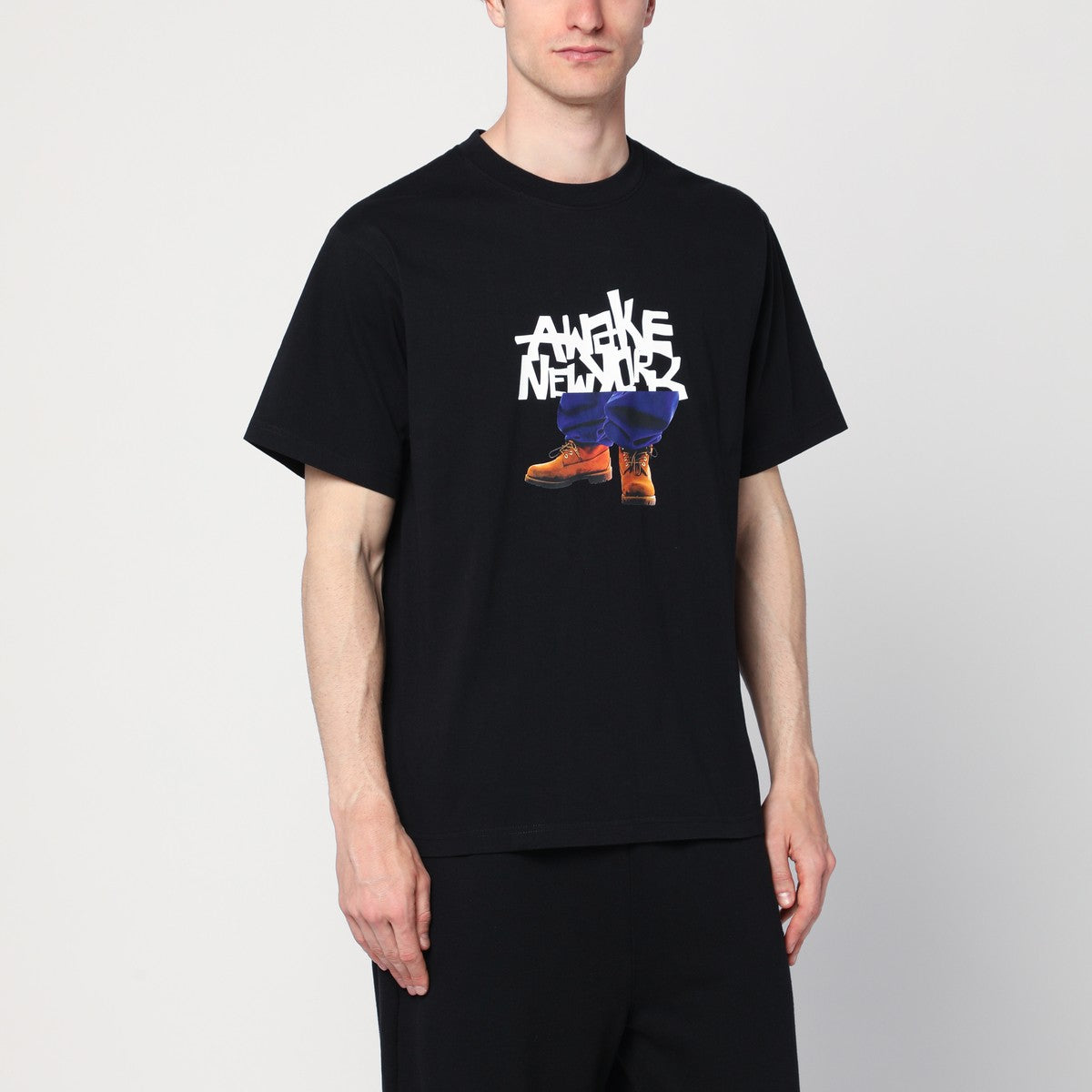 Awake NY Black T-shirt with Stomper logo print