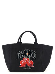 Ganni Black XXL Cherry Tote Shopper — Sustainable Canvas