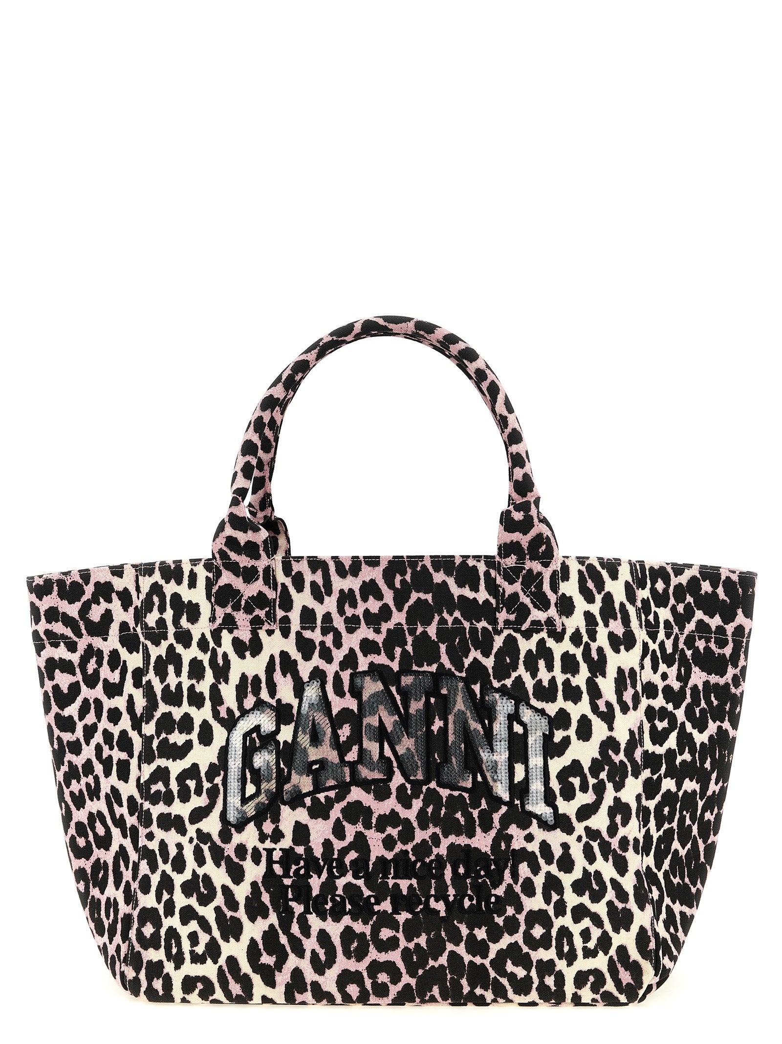 Ganni Leopard Medium Tote Shopping Bag